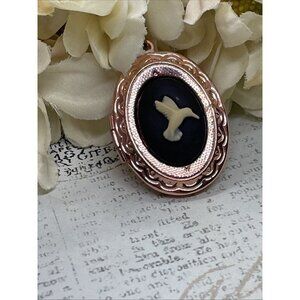 Rose Gold Black Hummingbird Bird Memorial Locket Necklace Pendant Wedding cameo